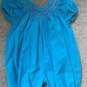 Petit Pomme Blue Corduroy Smocked Romper